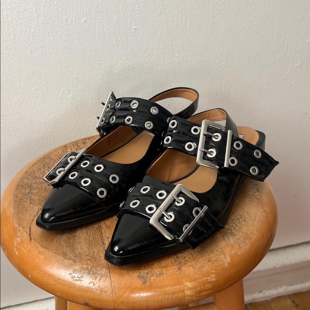 Steve Madden Graya Flat Chunky Buckle Pointed Toe Silver Hardware